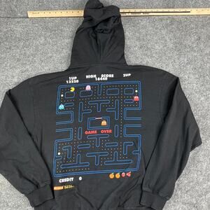 Pac-Man Hoodie Mens XXL Black Retro Arcade Game Graphic Pullover Long Sleeve
